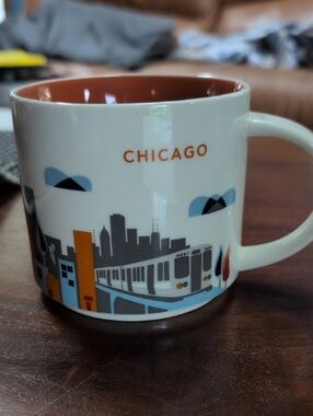 Starbucks Chicago Skyline Mug - White Exterior with Orange Interior
